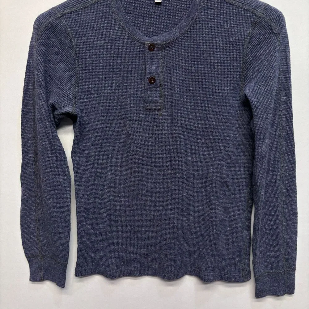 Wallace & Barnes Men Henley Waffle Thermal Shirt Top Size Small Blue D121 -18